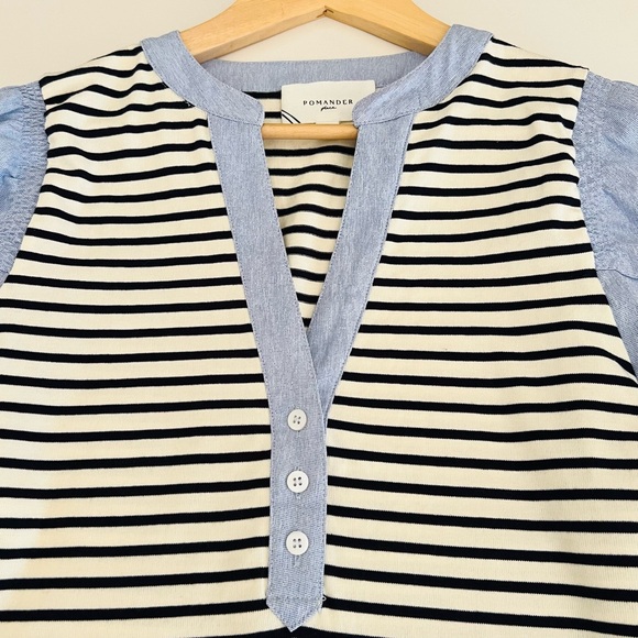 NWOT Tuckernuck POMANDER PLACE Navy Stripe Livia Puff Sleeve Top Size: Large - Picture 8 of 14